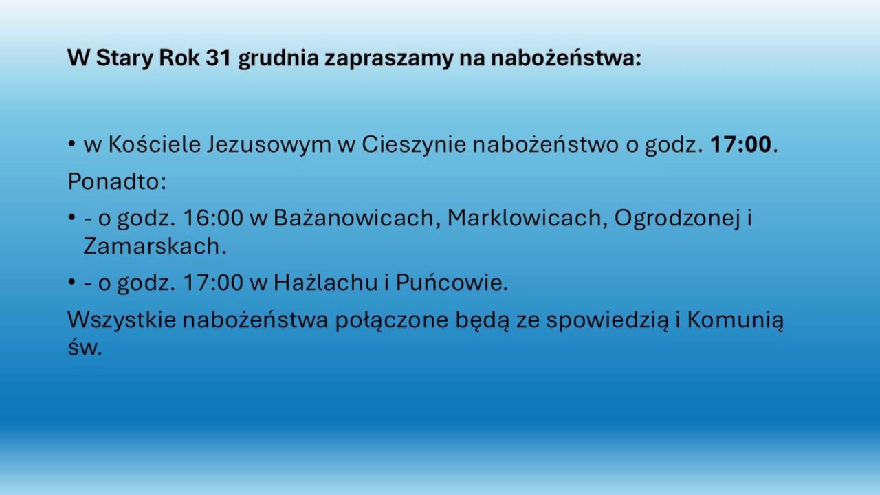 PARAFIA E-A CIESZYN KOŚCIÓŁ JEZUSOWY - PIERWSZA  NIEDZIELA PO  NARODZENIU PAŃSKIM -28.12.2025/8:00