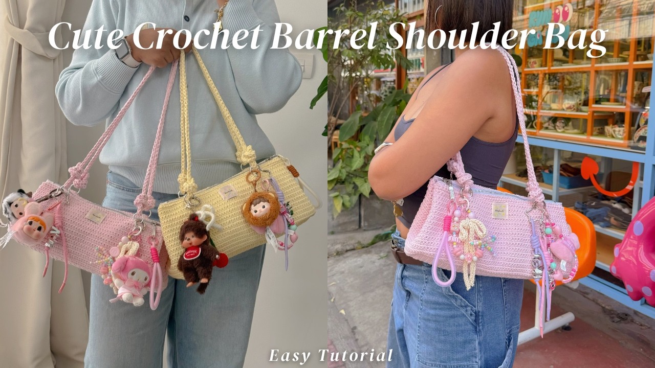 Cute Crochet Barrel Shoulder Bag ( น้อนโบว์วี่ 🎀 ) EP.103 | KJ Korn