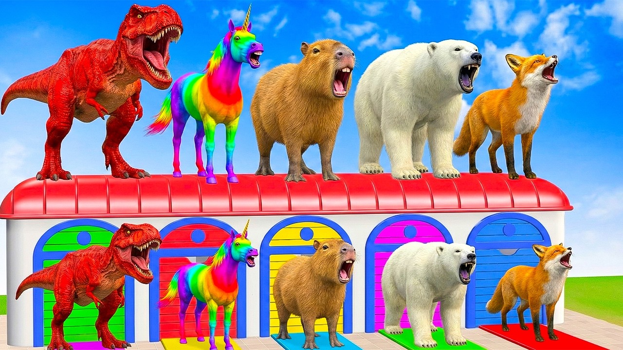 Long Slide Game With Cow Elephant Gorilla Hippopotamus Tiger - 3d Animal Game - Funny 3d Animals