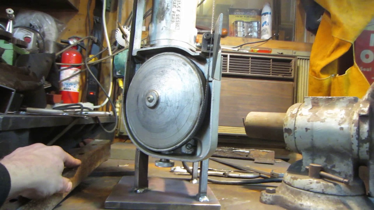 hand held band saw converted to a bench top model