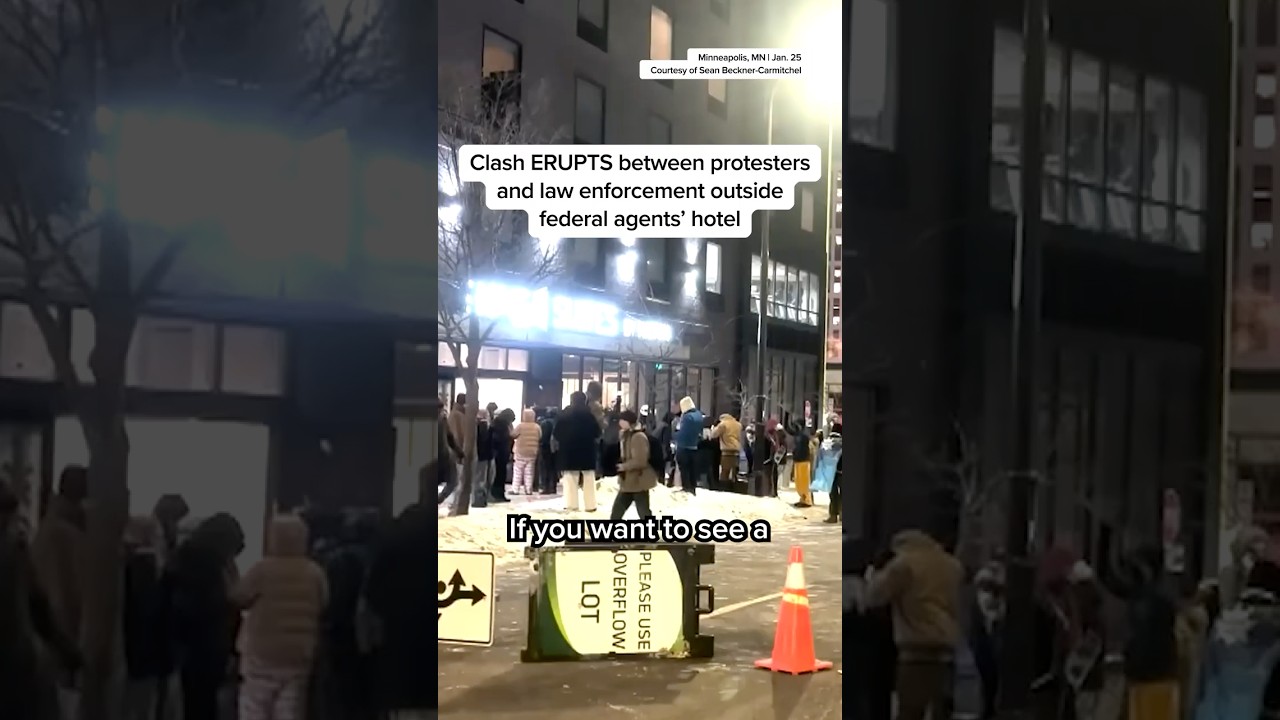Clash ERUPTS between protesters and law enforcement outside federal agents&rsquo; hotel