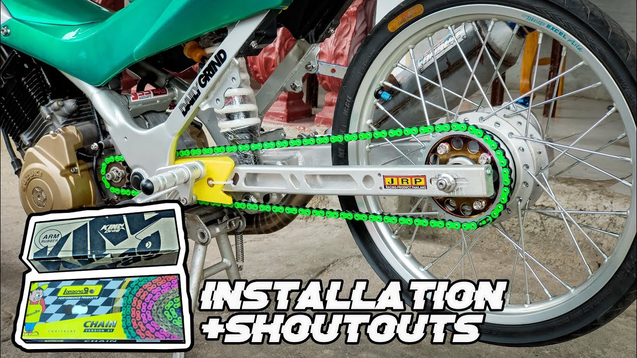 Lamborg colored chain and King drag arm rubber install on Raider 150 +shoutouts