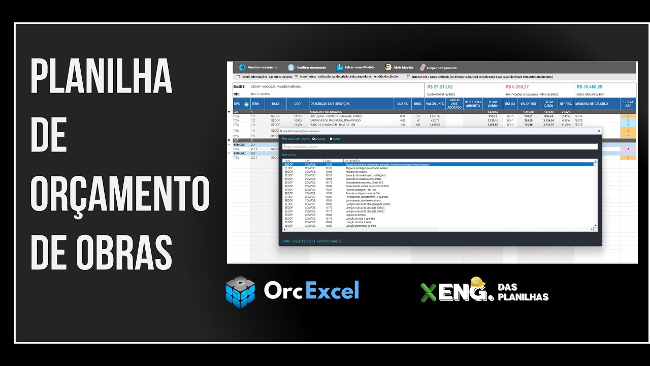 PLANILHA DE ORÇAMENTO DE OBRAS : ORCEXCEL - WHATSAPP +55 (19) 996746157