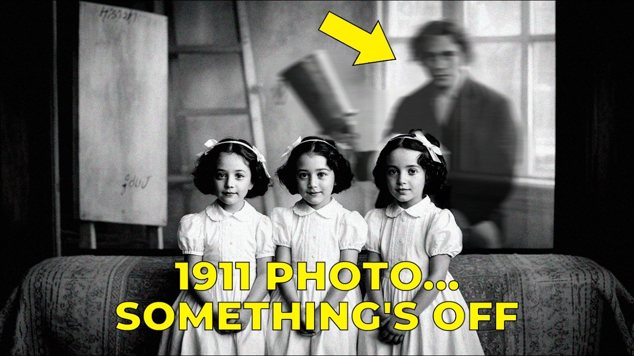 Three Triplet Girls Smile for 1911 Photo — The Window Reflection Revealed Something Impossible
