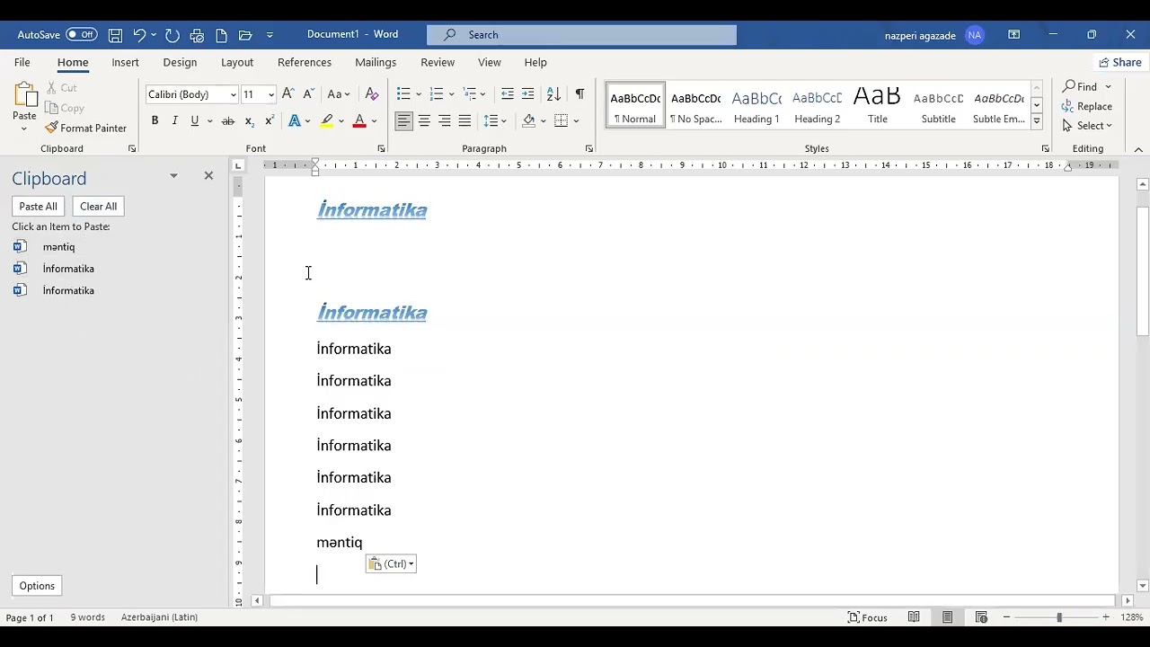 WORD (Home tab)