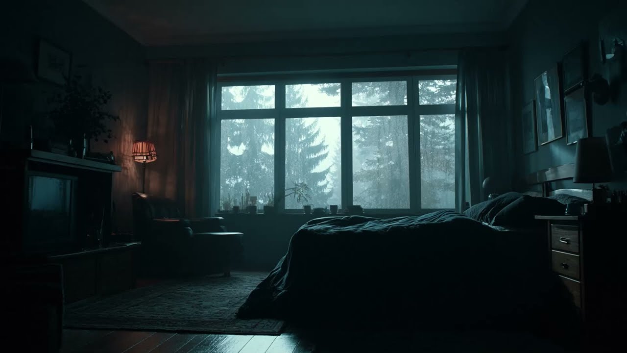 Cozy Forest Bedroom Rain on Window - Relaxing Rainstorm Sounds for Deep Sleep and Calmness