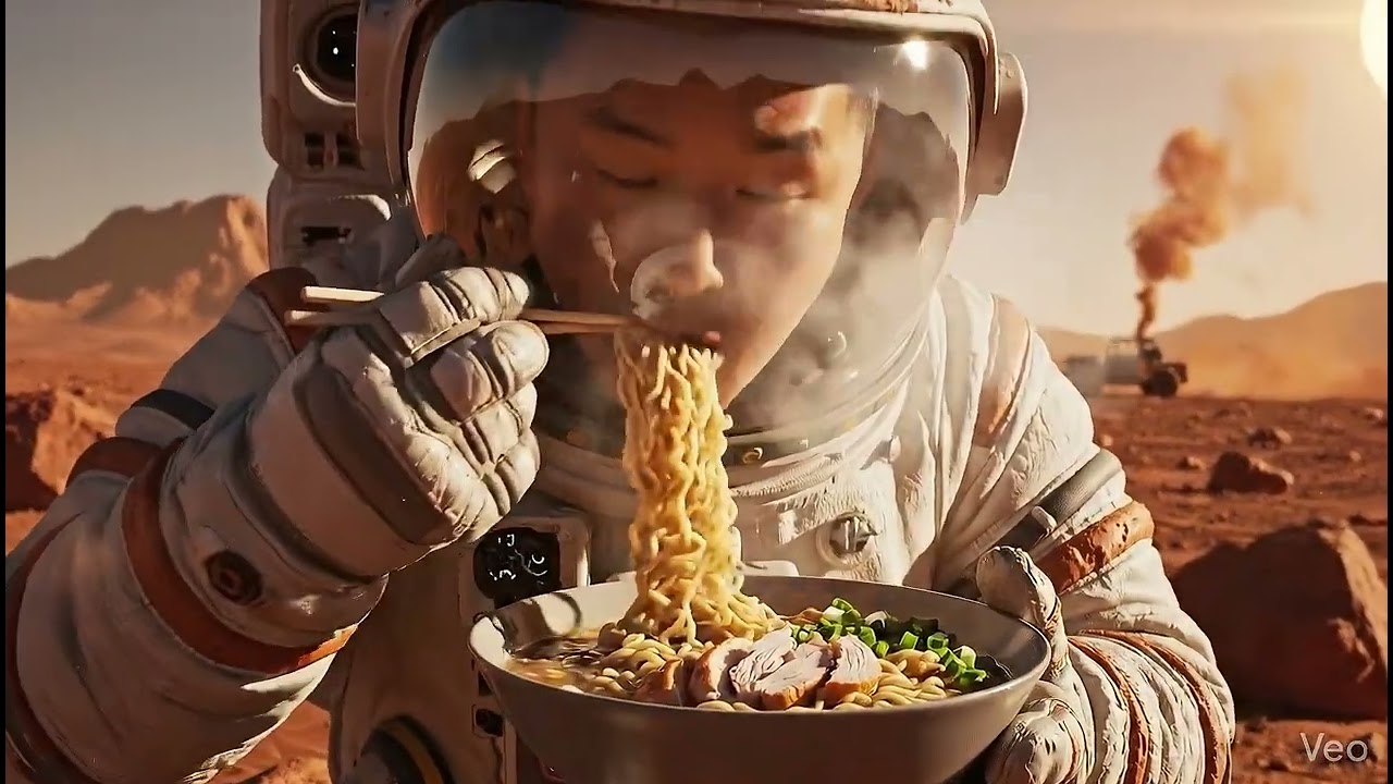 an astronaut eats chicken noodles on Mars, delicious  #asmr #astronautstory
