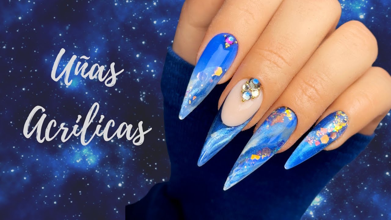 Uñas Acrilicas efecto galaxia - Diseño de uñas acrilicas con tip - Como hacer efecto marmol en uñas