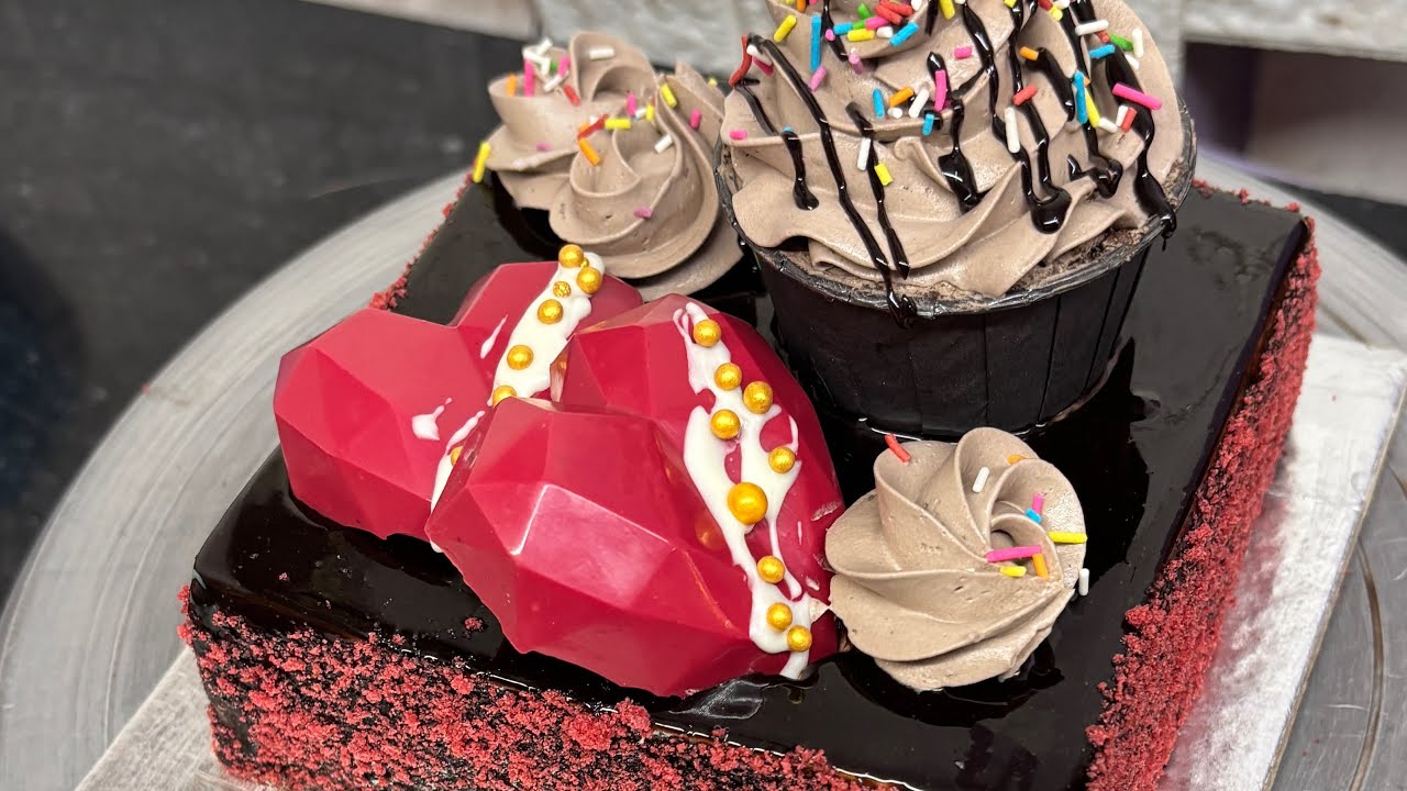 Square chocolate cup cake | chocolate velvet cake design #viral 