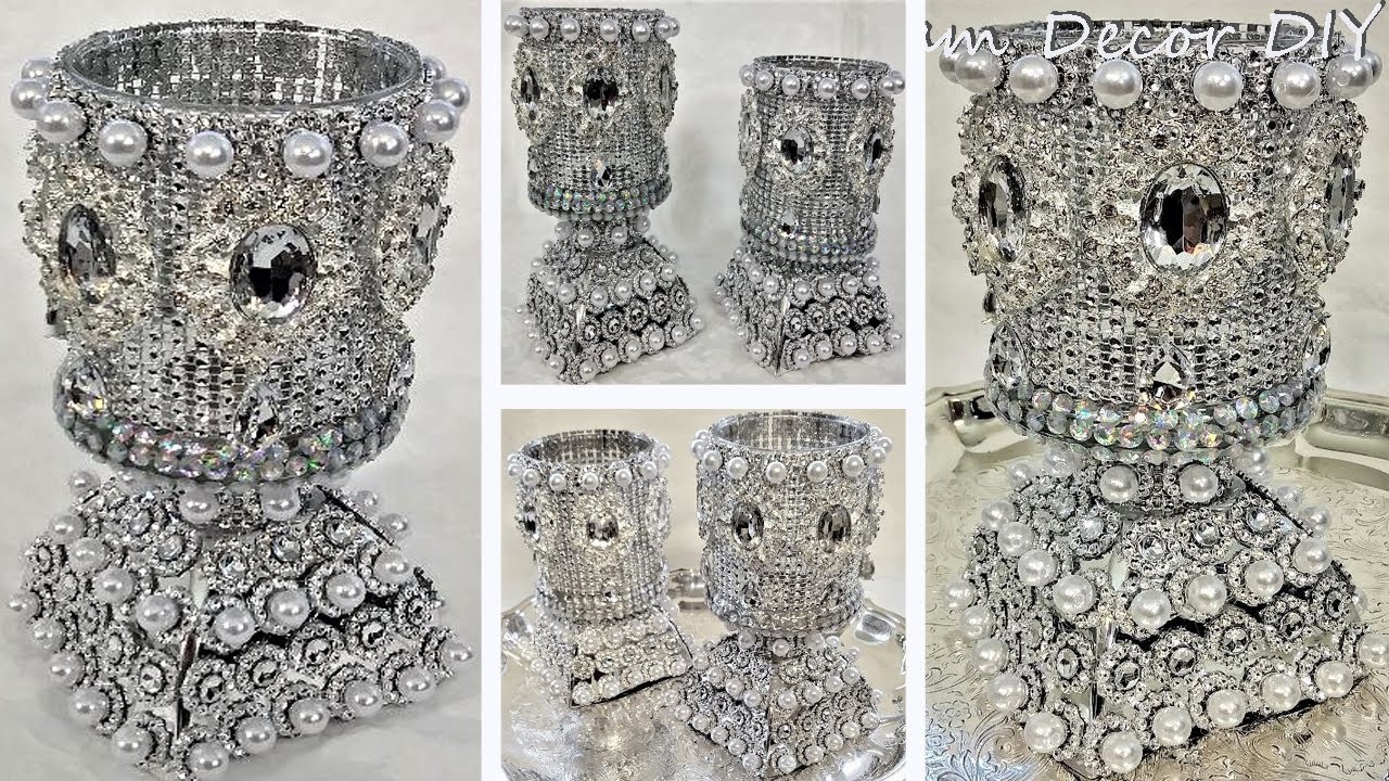 Dollar Tree DIY Elegant Glam Crystal Candle Holders DIY Glam Home Decor Ideas