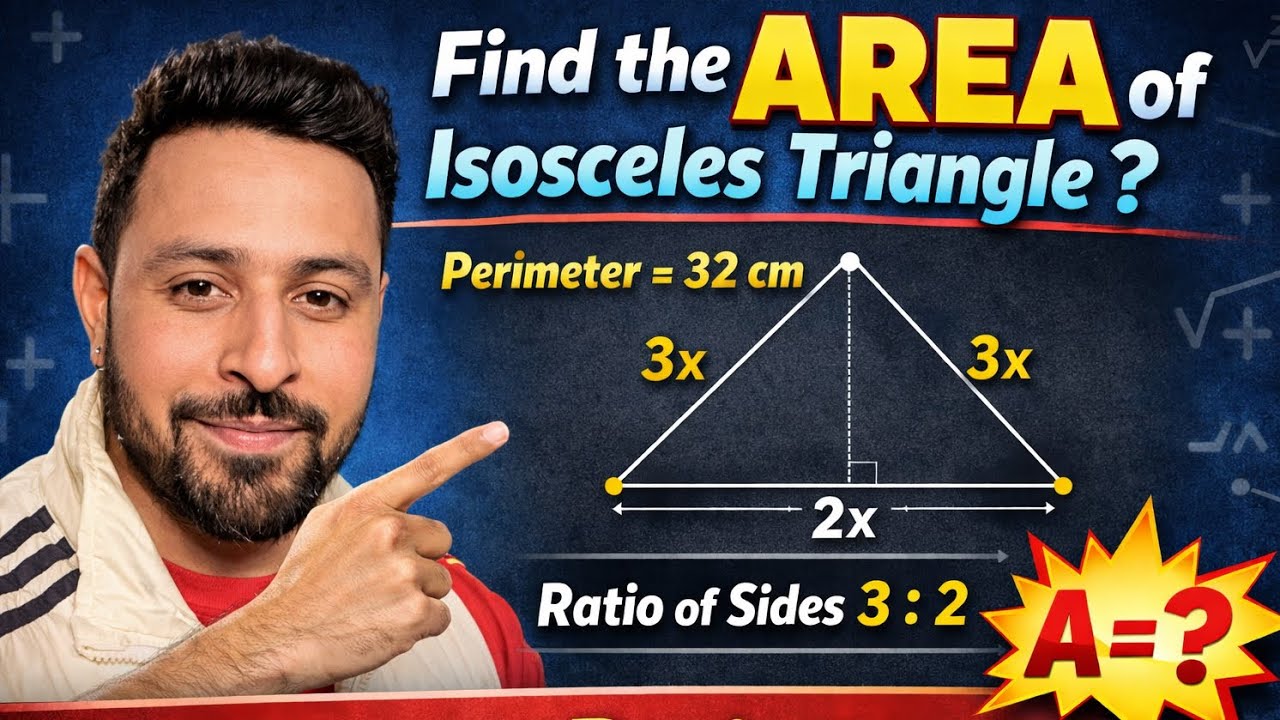 The perimeter of isosceles △ is 32 cm ￼& ratio of ￼equal sides to its base is 3:2. Find area of △.