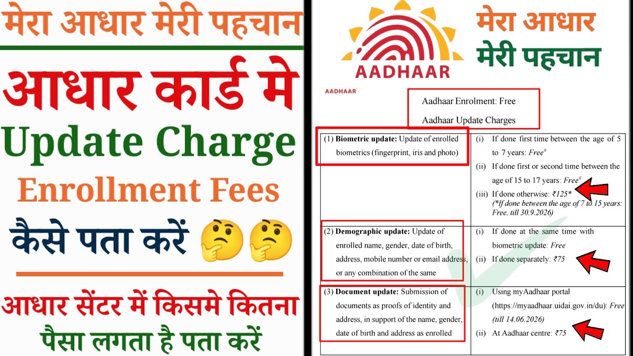 Aadhar Centre Update Charge कैसे पता करें| आधार Enrolment Update Charge कैसे निकालें| Aadhar Update