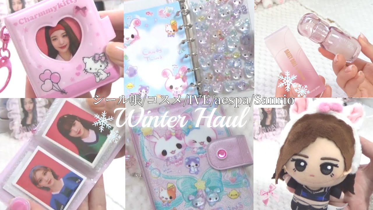 【kawaii💕】おたくの冬の購入品紹介❄️シール帳２冊目突入！激かわコスメ🎀ウィンターちゃんのぬいGet⛄サンリオ&IDカード収納/推し活/IVE/aespa/リップ/マリークワント/証明写真