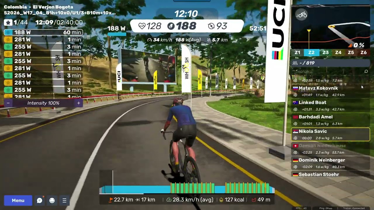 MyWhoosh - Custom workout on El Verjon Bogota - Over-Under training S2026_W17_04