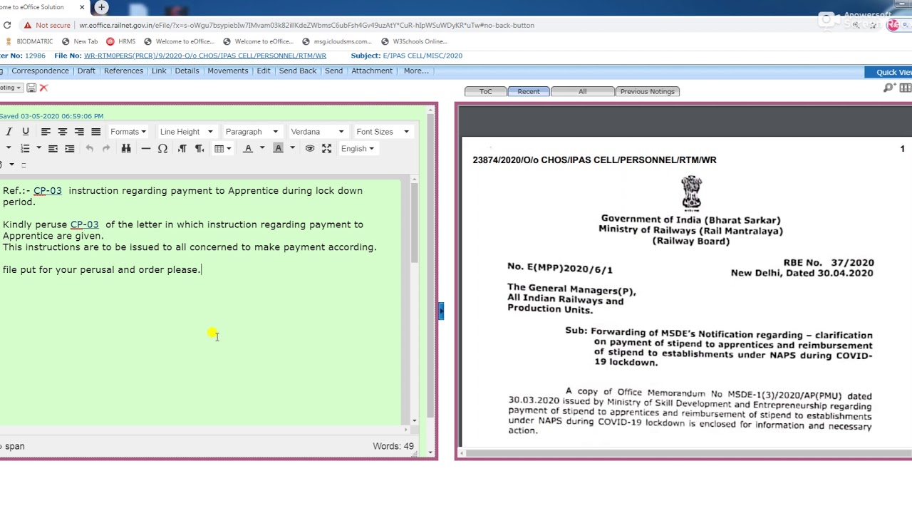 VIEDO#4 HOW TO DEAL FILE IN EOFFICE VARIOUS ASPECTS.PERSONNEL DEPARTMENT ,RATLAM DIVISION