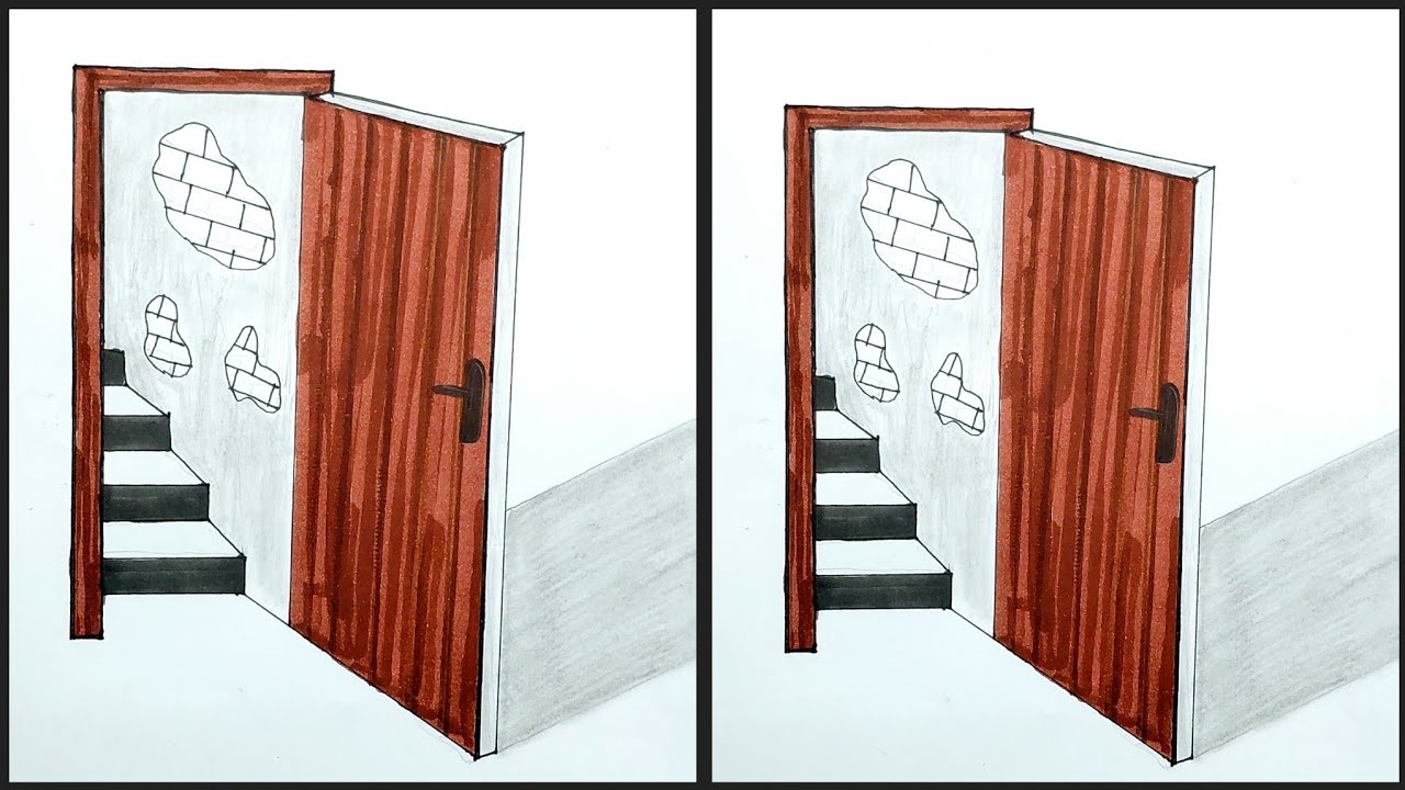 How to draw 3D optical illusion doors and stairs by simple drawing tutorial 😱