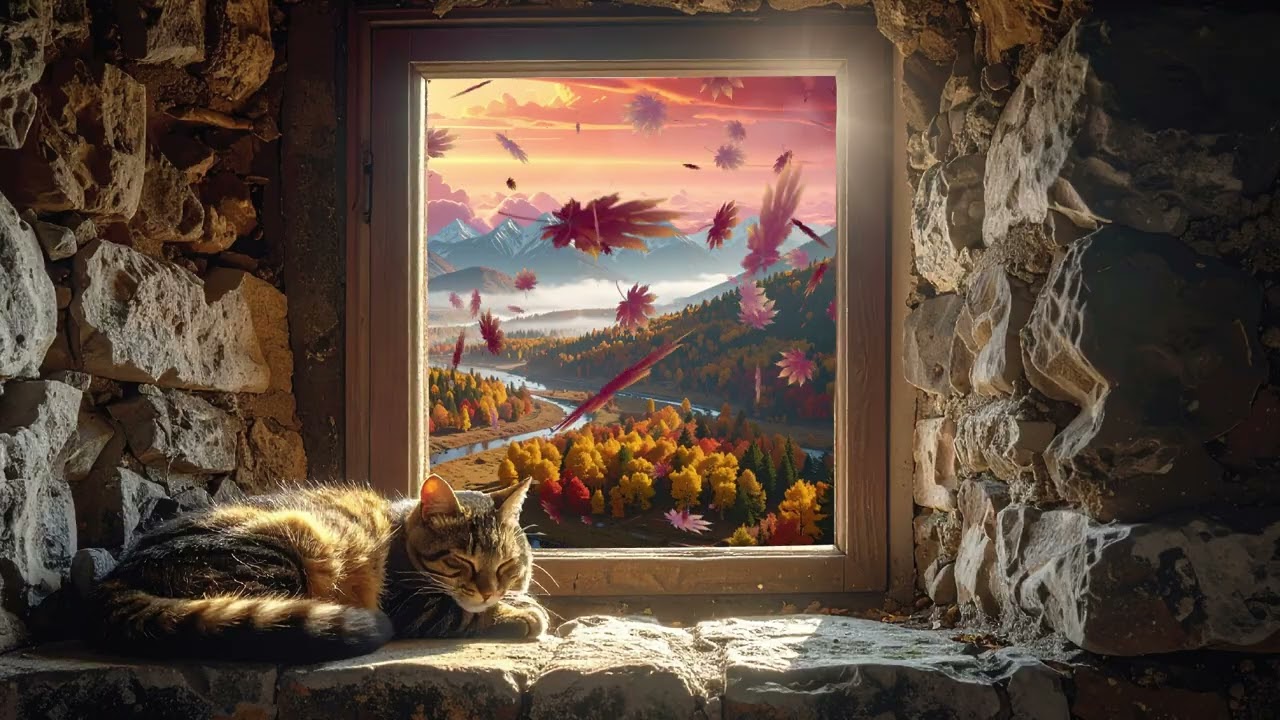 Cozy Castle Window 🍂 Sleeping Cat & Peaceful Autumn Fantasy