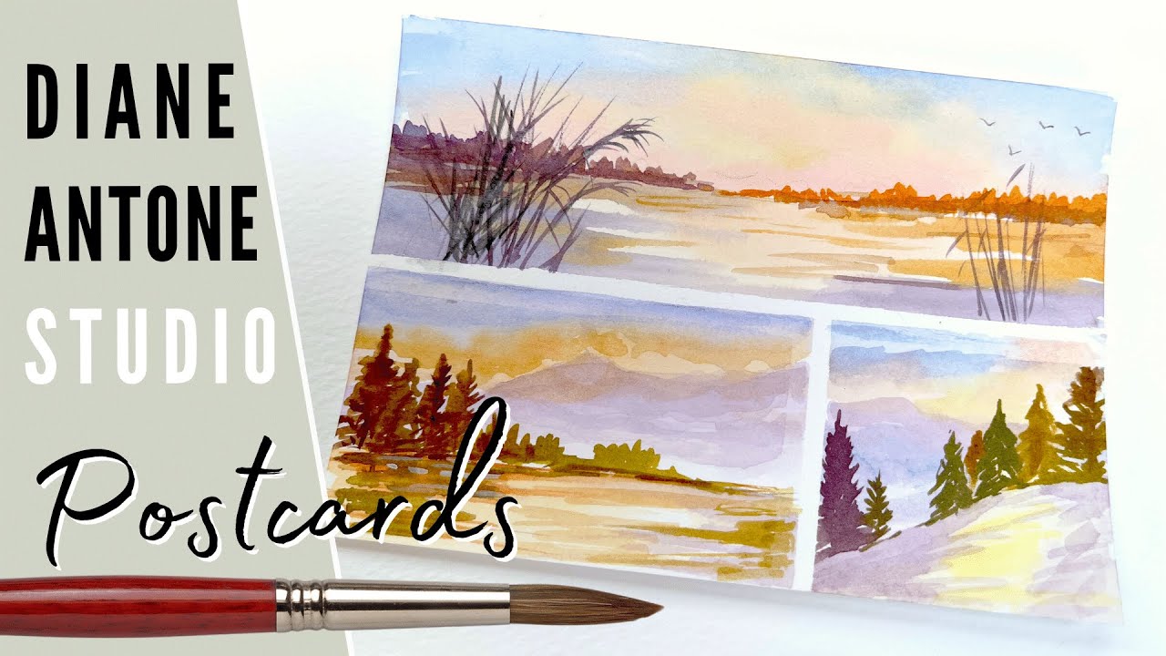 How to Paint a Sunset Landscape Postcard in Watercolor
