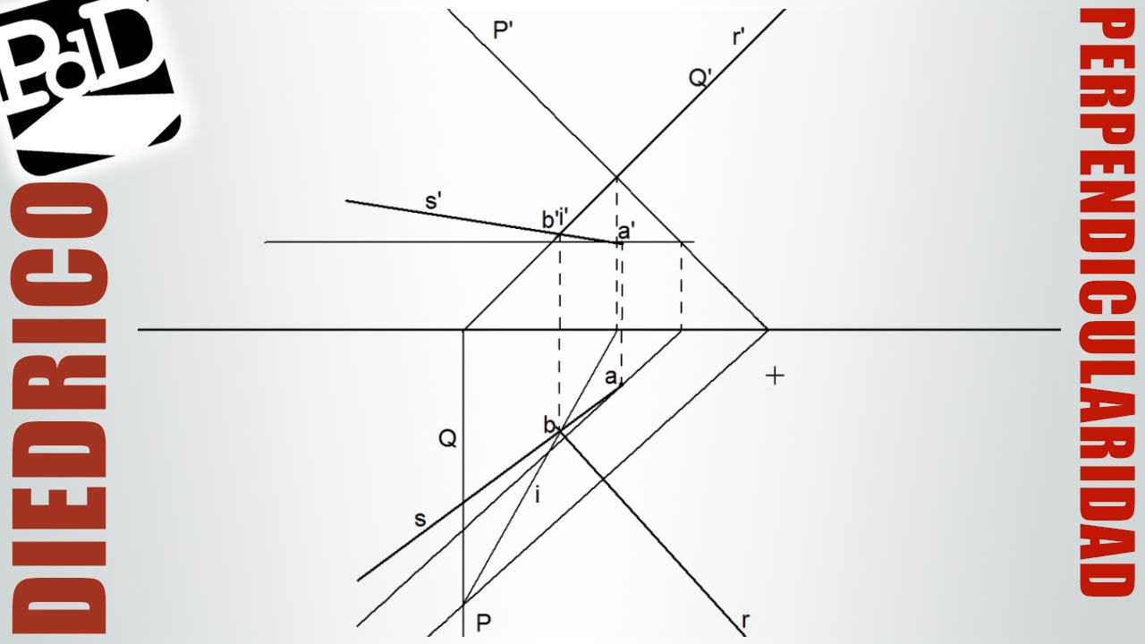 Recta perpendicular a otra recta, cortándola y pasando por un punto (Diédrico).