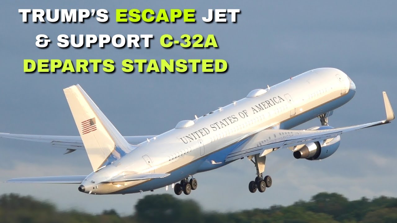 Trump’s ESCAPE Jet & Support C-32A Depart Stansted.