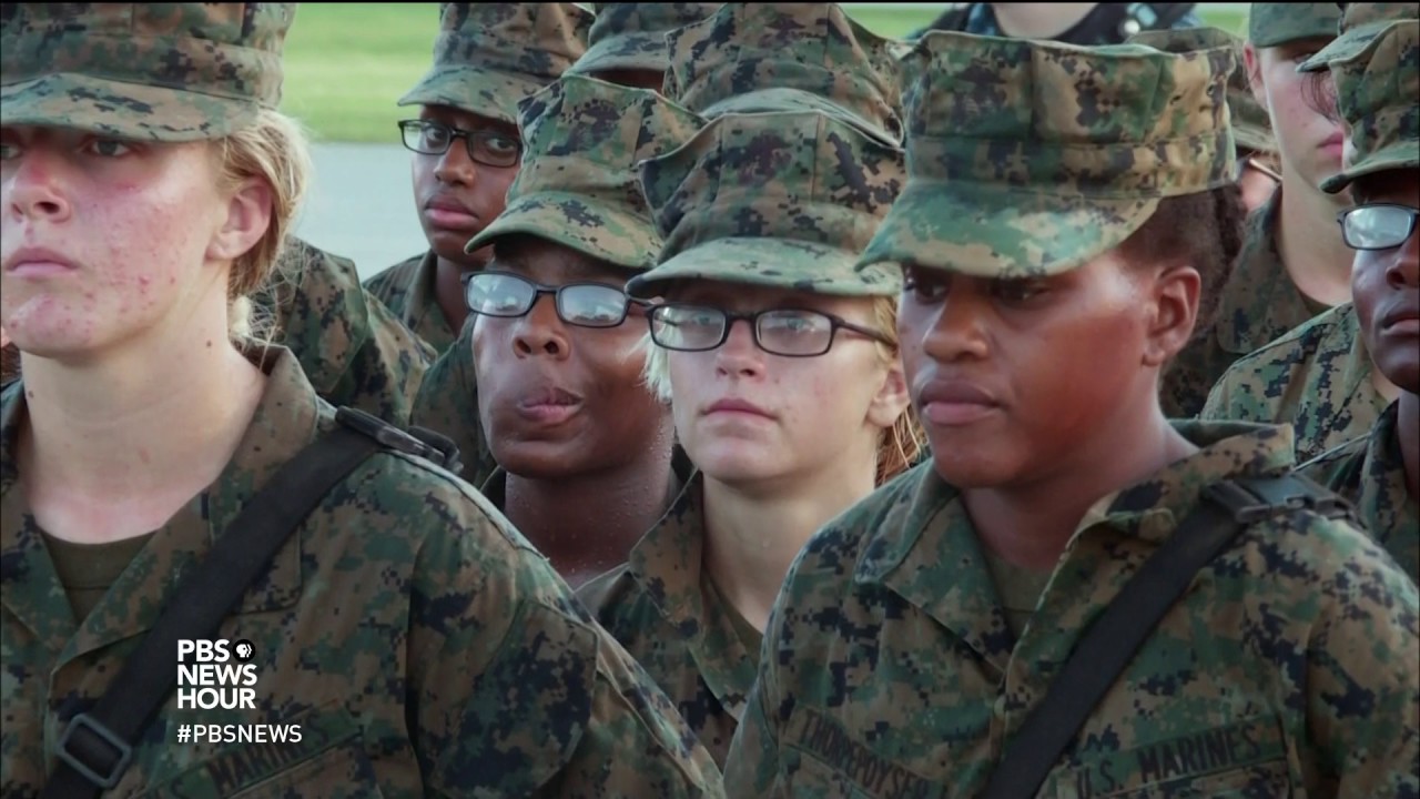 Female Marine recruits at boot camp strive to meet the same standards as men