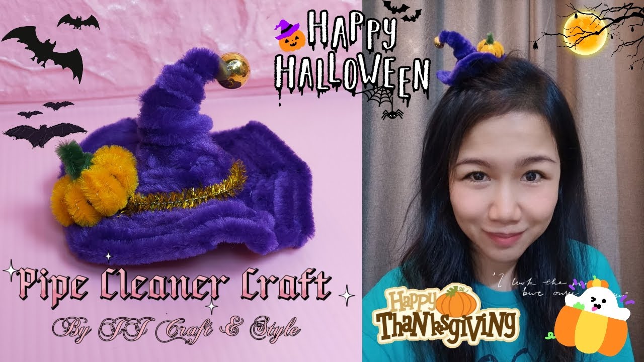 How to make a witch hat with pipe cleaners | Halloween hair clip ideas | 扭扭棒女巫帽发夹教程