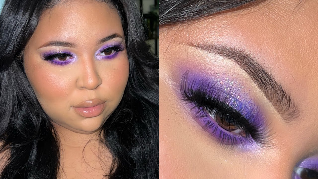 First Makeup Look of 2023 Purple Glitter Glam
