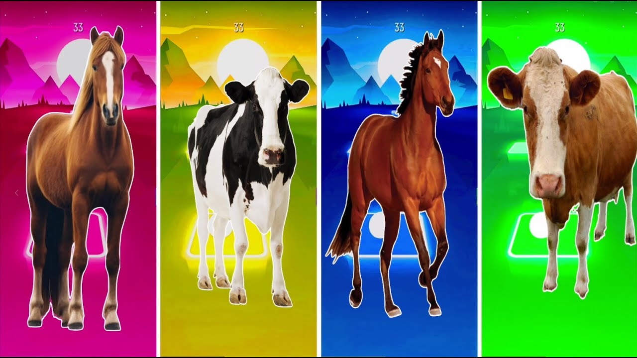 Funny Horse 🆚 Funny Elephants 🆚Funny Cow 🐄🆚Funny A Bull Tiles Hop EDM Rush #tileshop​ 2 #coffindance