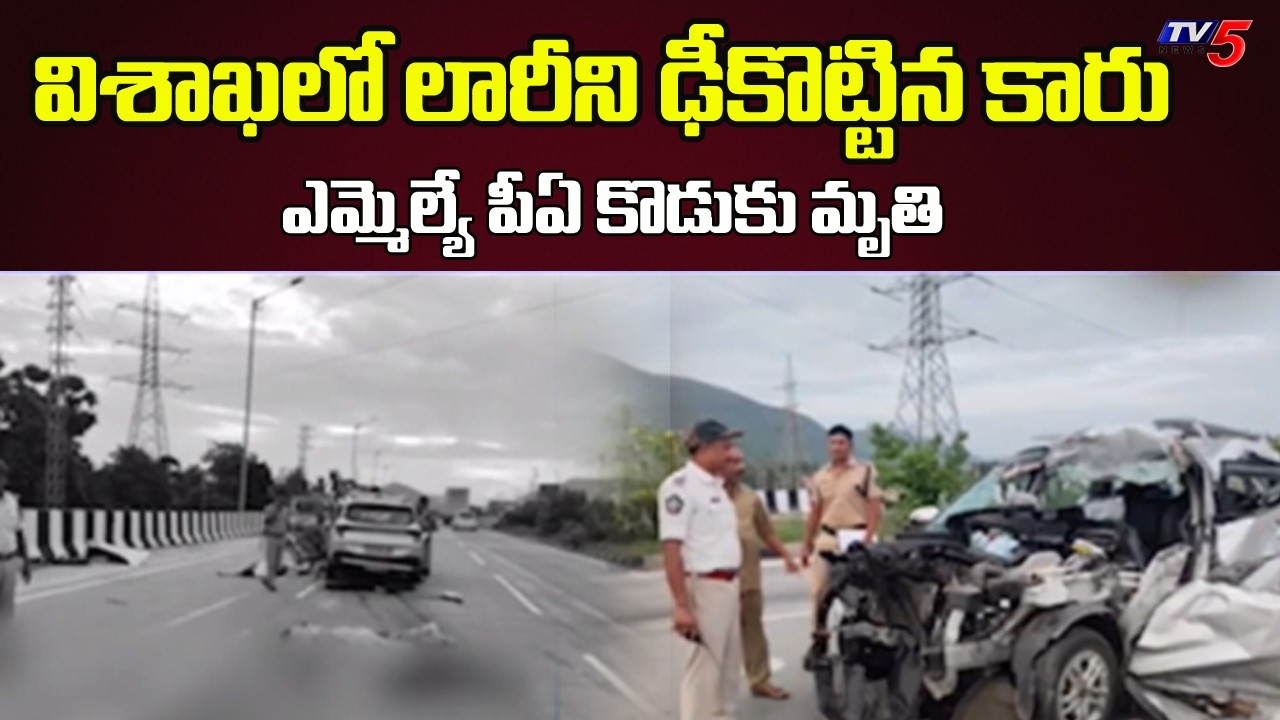 Tragedy on Vizag Highway - Narasaraopet MLA's PA Injured After Car Hits Lorry | TV5 News