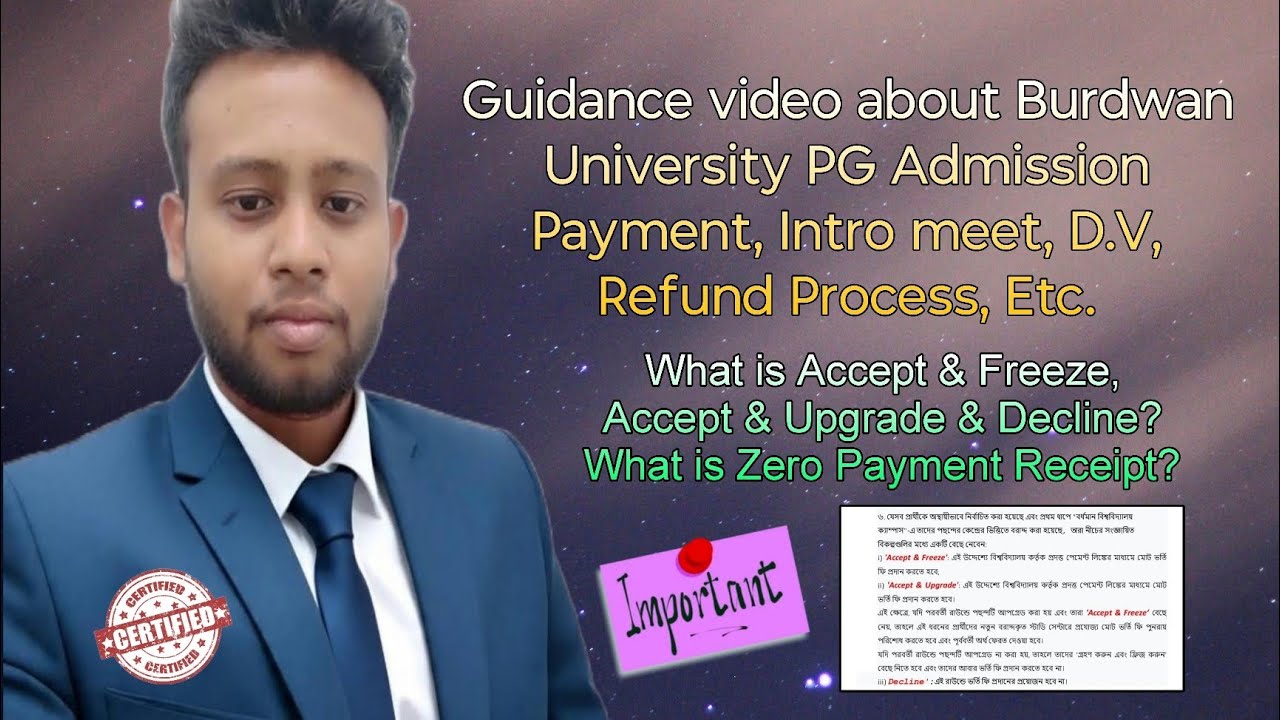Guidance video about Burdwan University PG Admission Payment | What is Zero Payment Receipt ? 