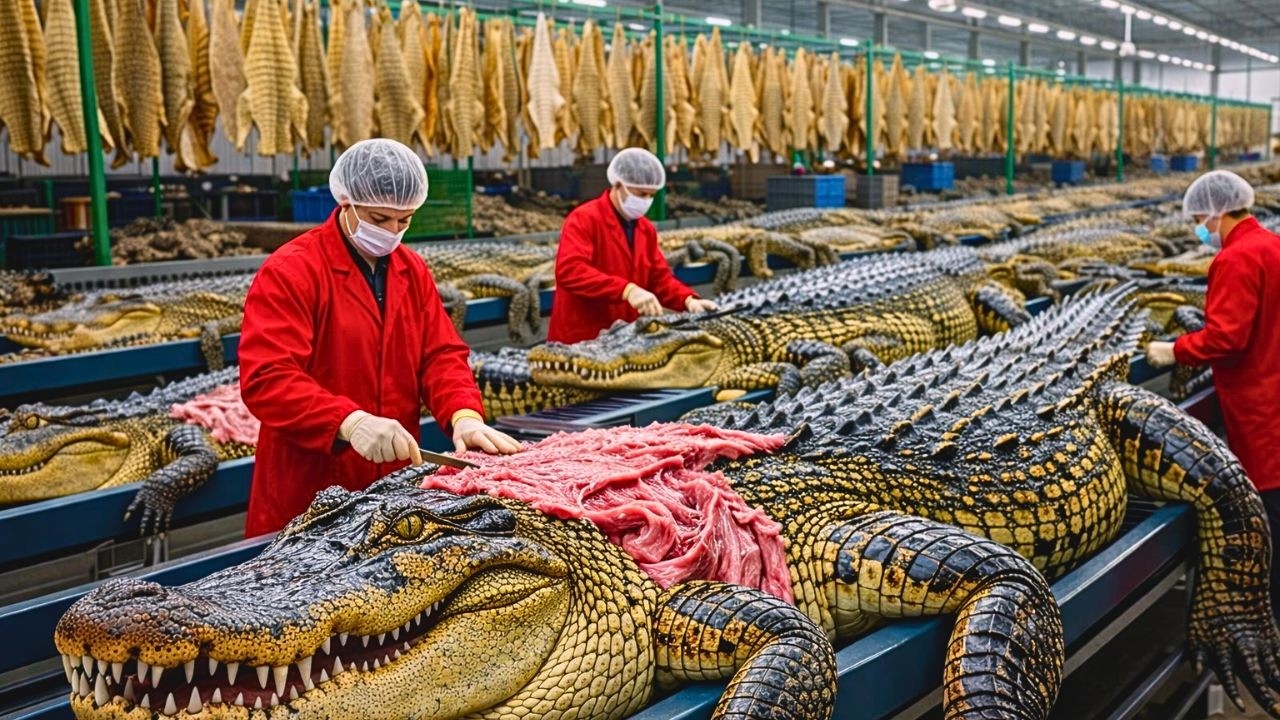Внутри огромной фабрики по переработке крокодилового мяса: от опасного хищника до еды (полный док...