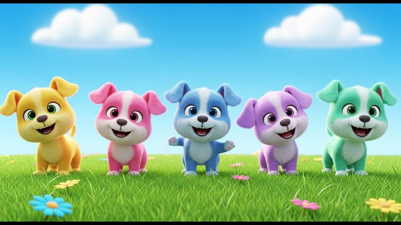 Vijf Puppy's Blaffen, Blaffen, Blaffen | Vrolijk Hondenliedje & Dierengeluiden