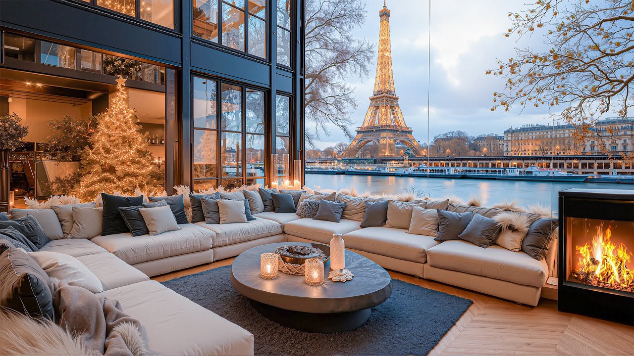 Warm Jazz Tunes & Luxury Apartment On Christmas - Soft Jazz With European City Scene On A Snowy Day