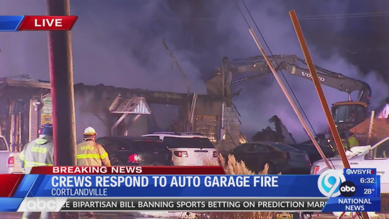 Fire rips through a Cortlandville auto shop