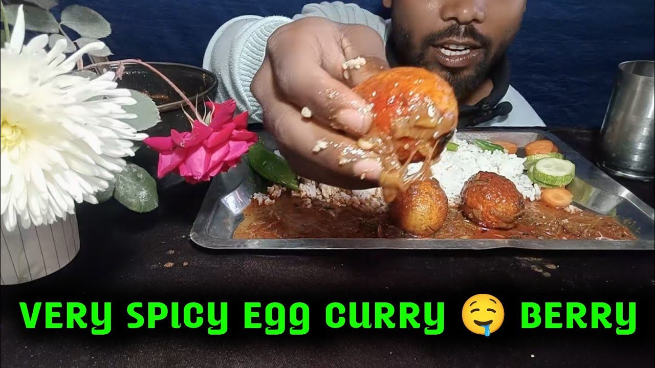 ASMR EATING; VERY SPICY 🔥🥵 EGG CURRY 🤤 AND RICE WITH SALAD MUKBANG VIDEO