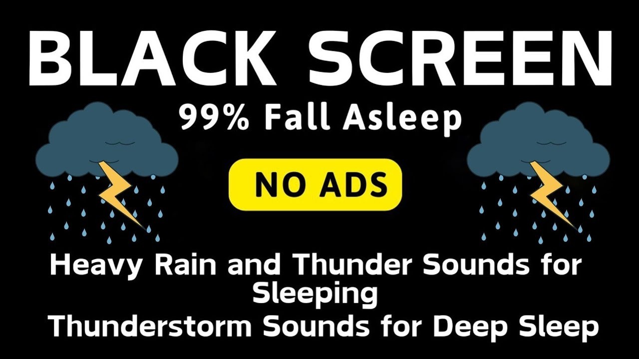🔴 Heavy Rain and Thunder Sounds for Sleeping - Black Screen | Calm Thunderstorm Ambience All Night