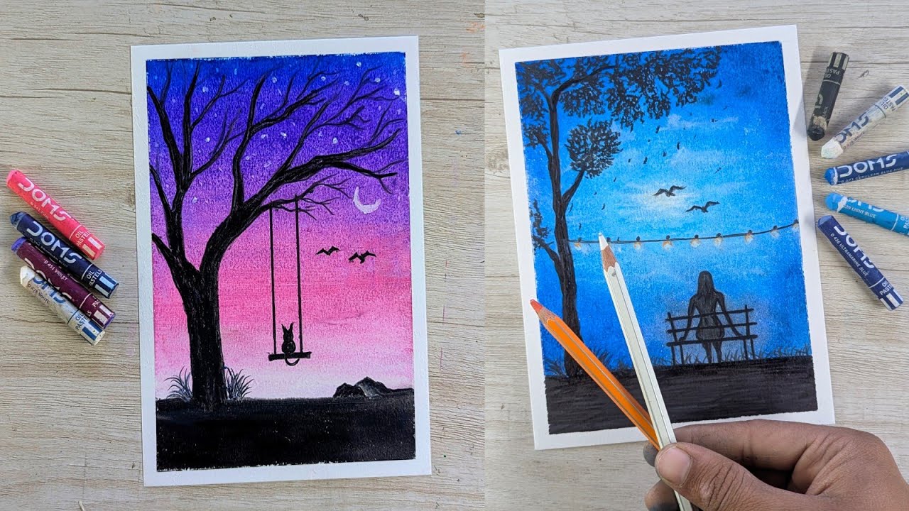 2. Easy Moonlight Drawing with oil pastel 