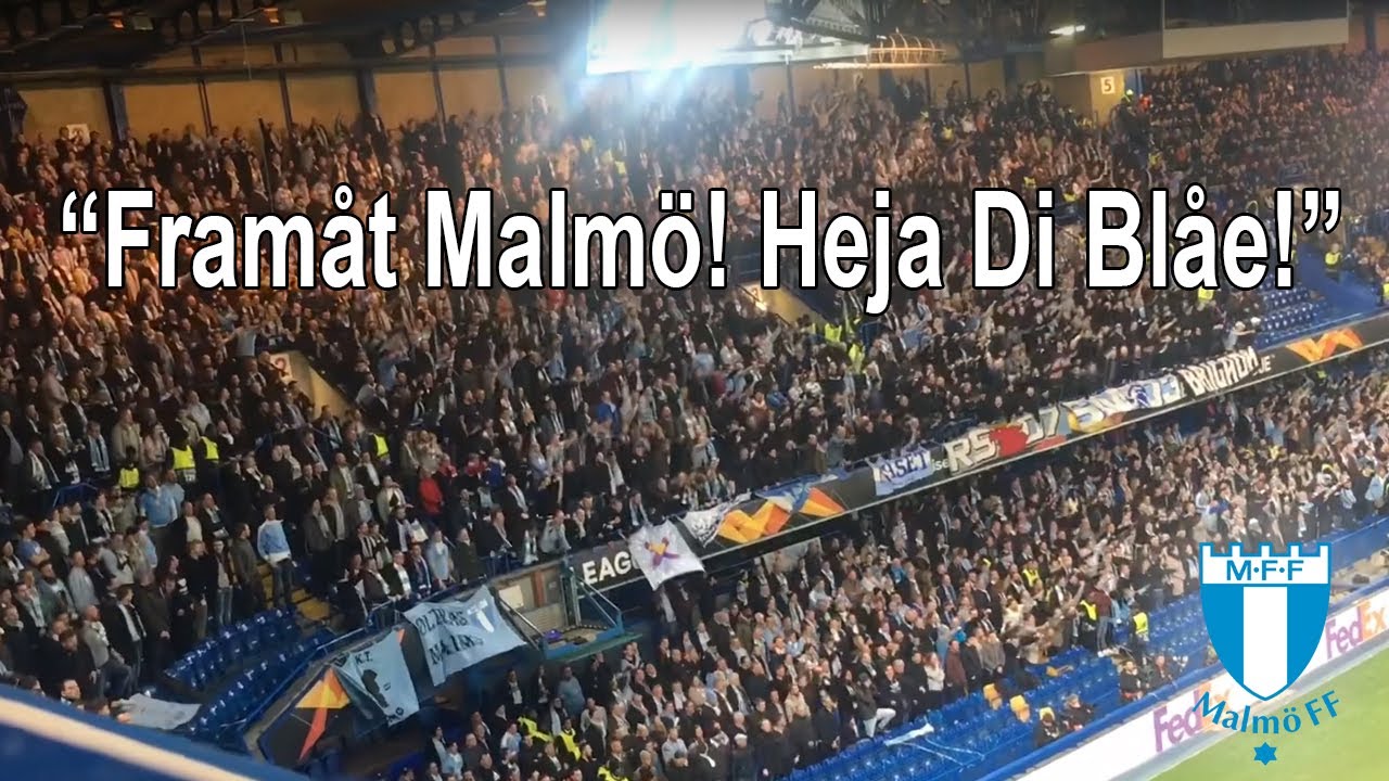 Fram&aring;t Malm&ouml; Heja Di Bl&aring;e - Malmo fans at Chelsea - watch until the end!
