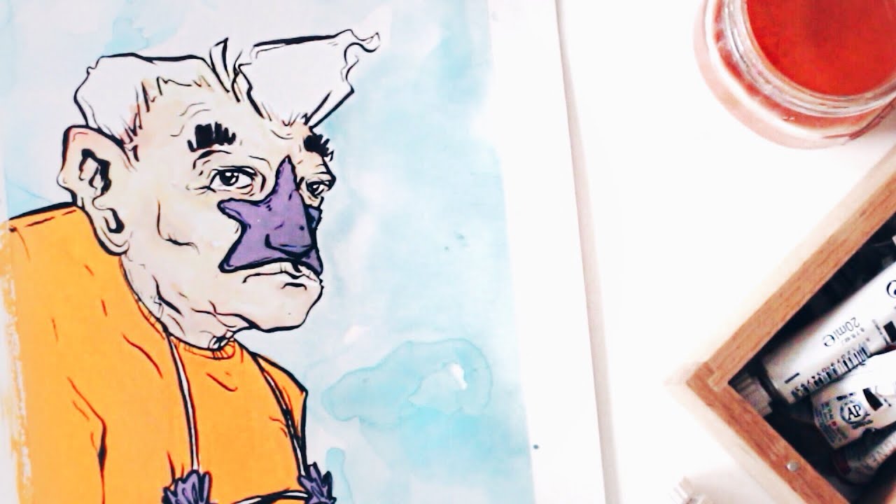 Mermaid Man · Gouache and Ink Speed-Painting Process Video · SemiSkimmedMin