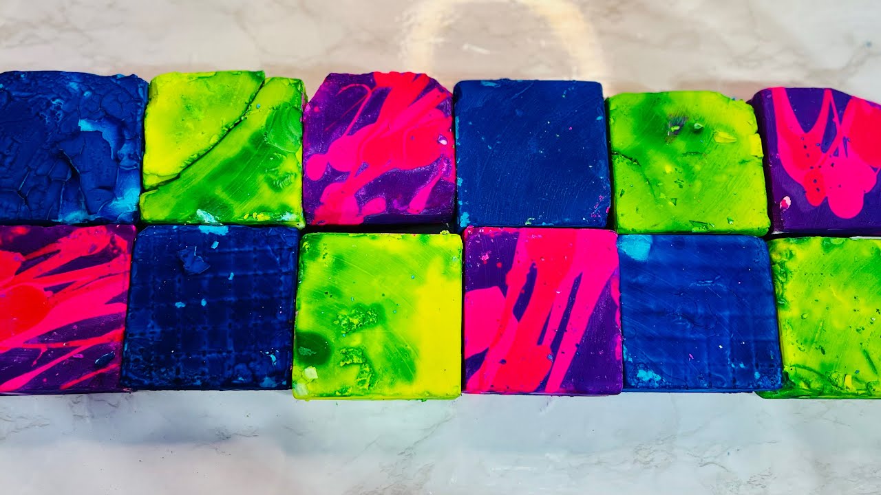 ASMR 24 Vibrant Summer Dyed BSN Gym Chalk Blocks | Collab with @unplainjaneasmr 💚💙🩷