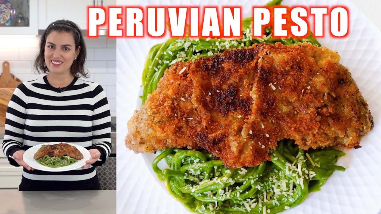 Peruvian Pesto Pasta with Beef Schnitzel (Tallarines Verdes) | Eating with Andy