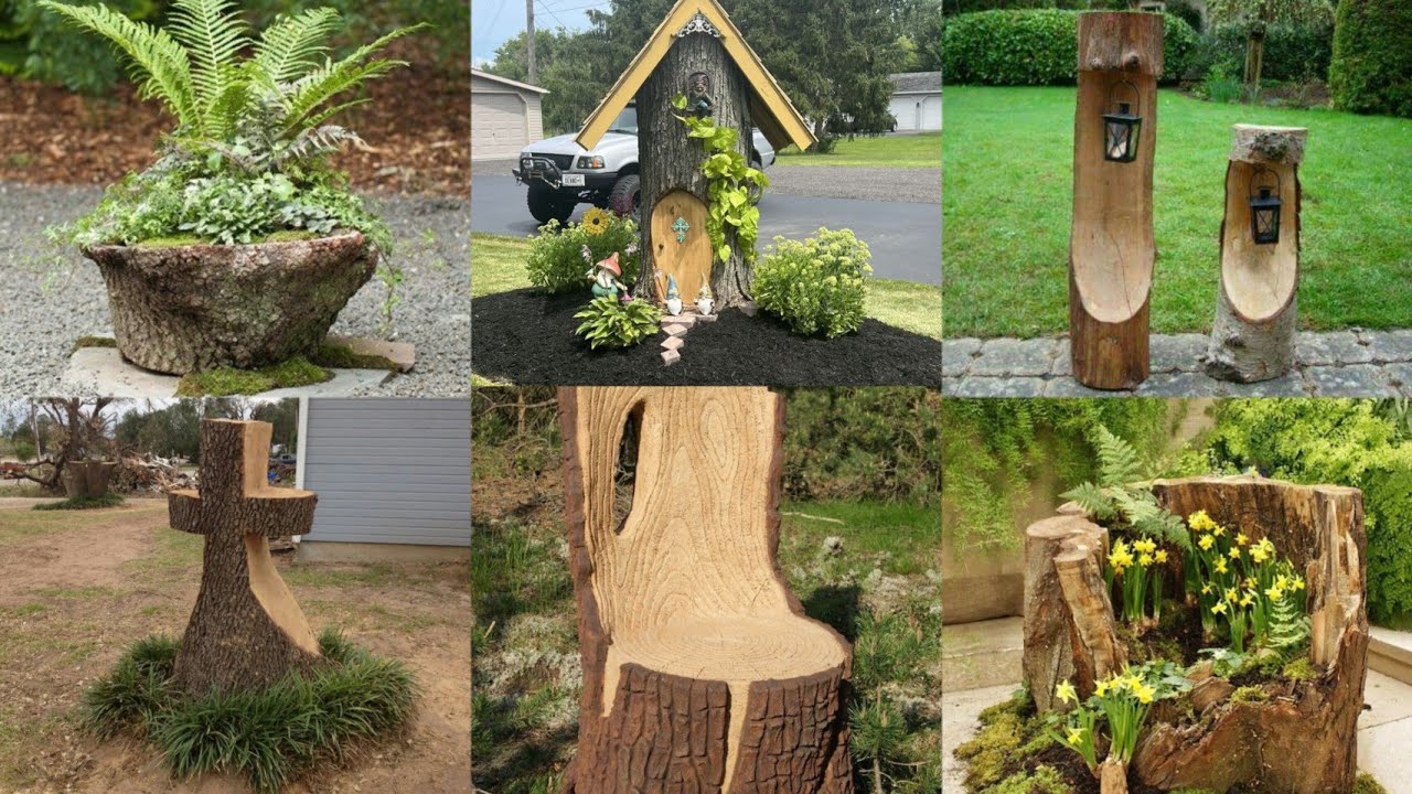 100+diy Creative Tree Stump Decor Ideas#3 | Tree Stump Gardening Crafts
