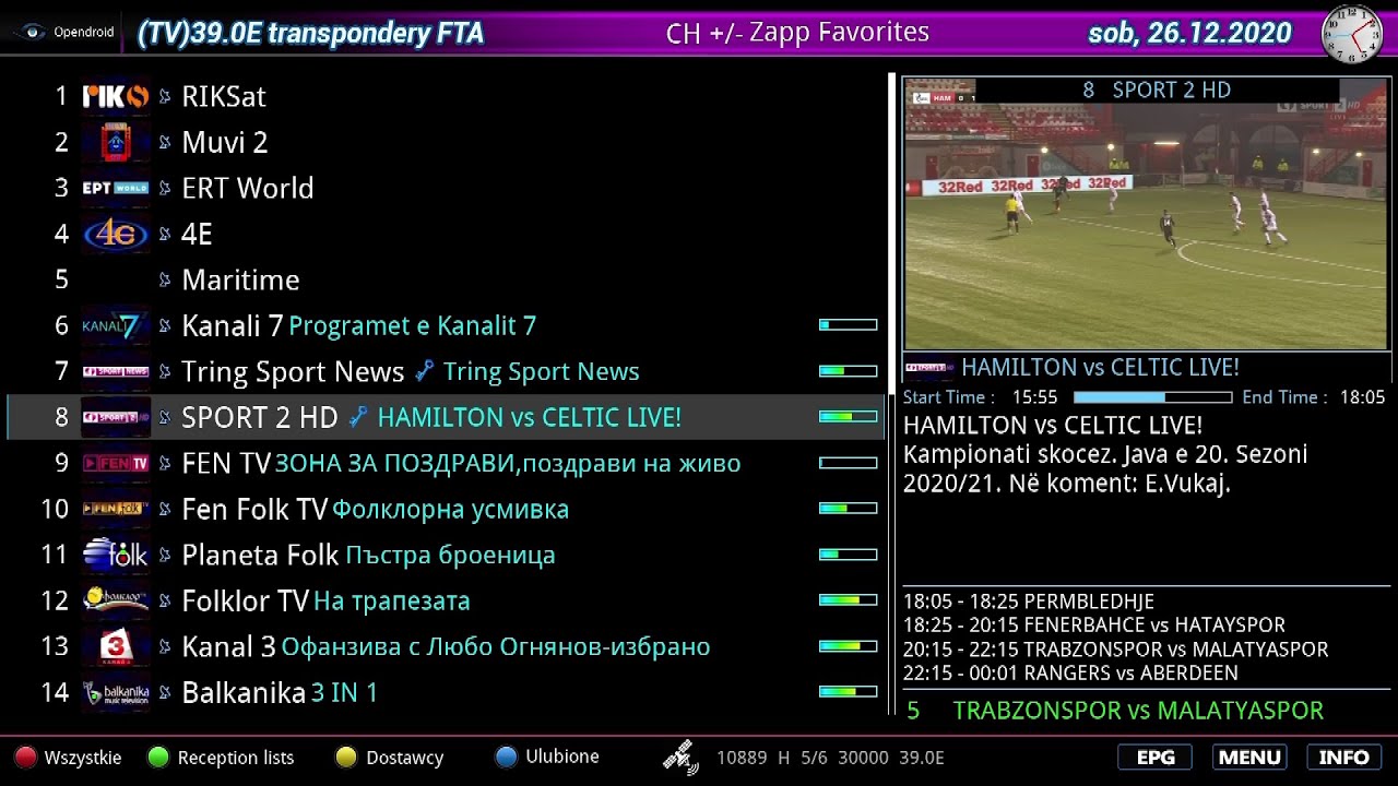 Zapping kanałów FTA - Hellas Sat 3/4 39° East (26.12.2020) Tring Sport News, Tring Sport 2 HD FTA!