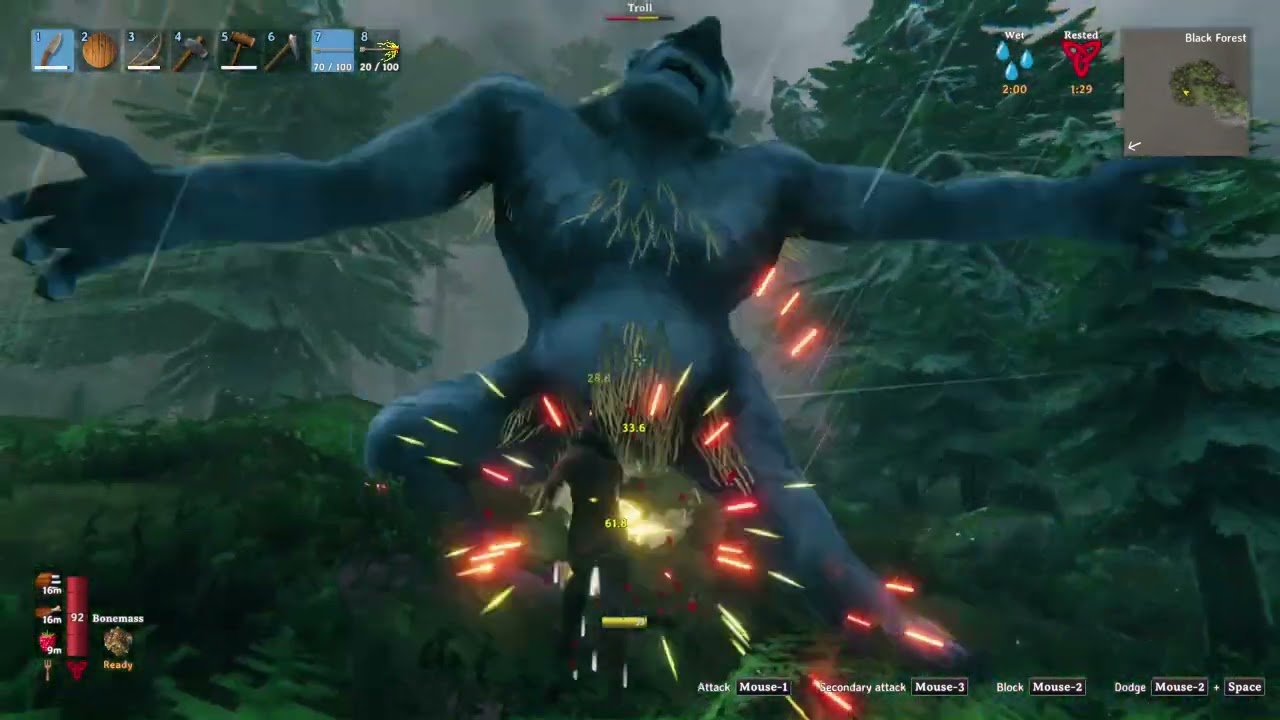Valheim: Bronze Knife vs Troll in the rain