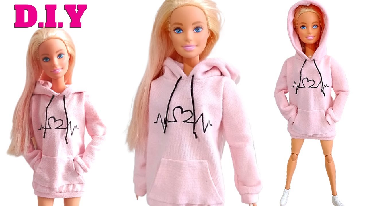 Moletom Para Barbie | Como Fazer Roupa Para Bonecas | D.I.Y Tumblr Hoodie