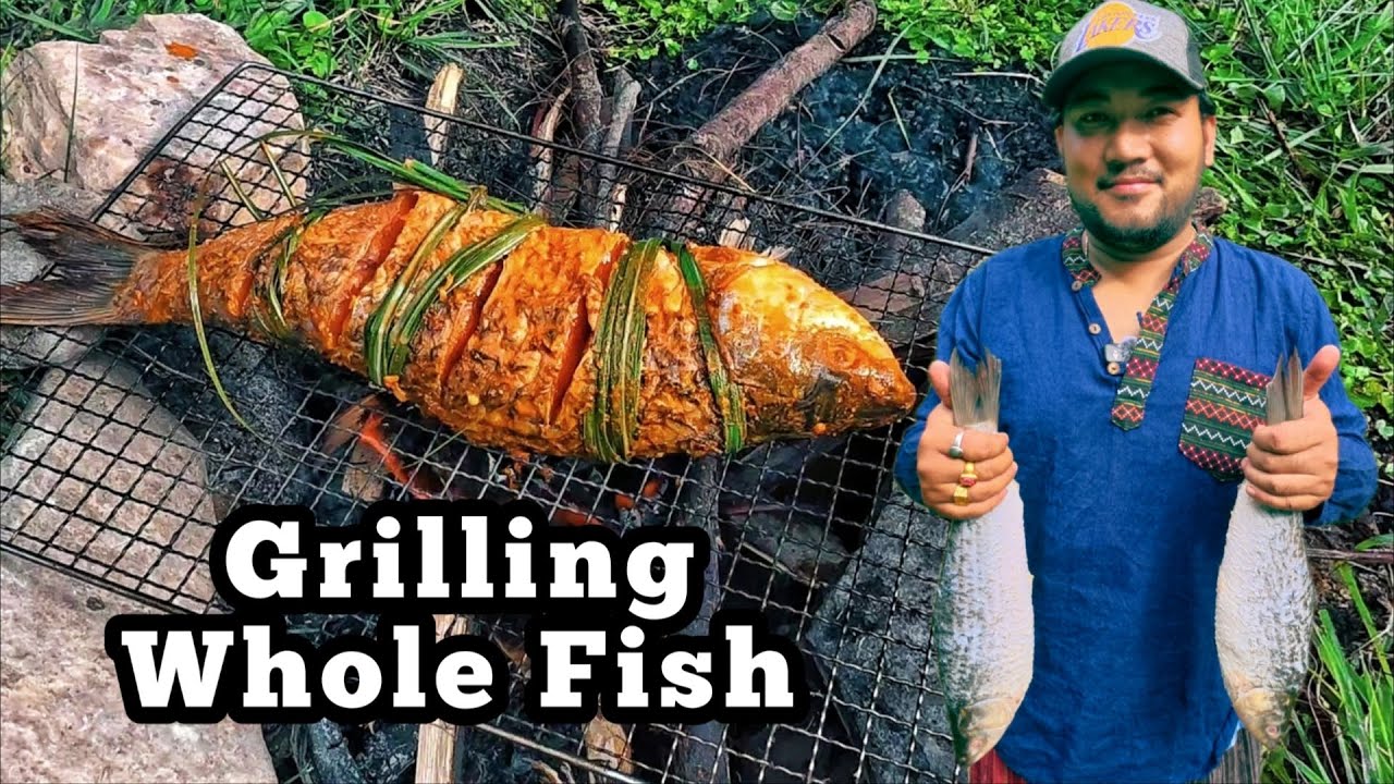 Tasty Grilled Fish Over Open Fire | Cooking Whole Grilled Fish in Nature