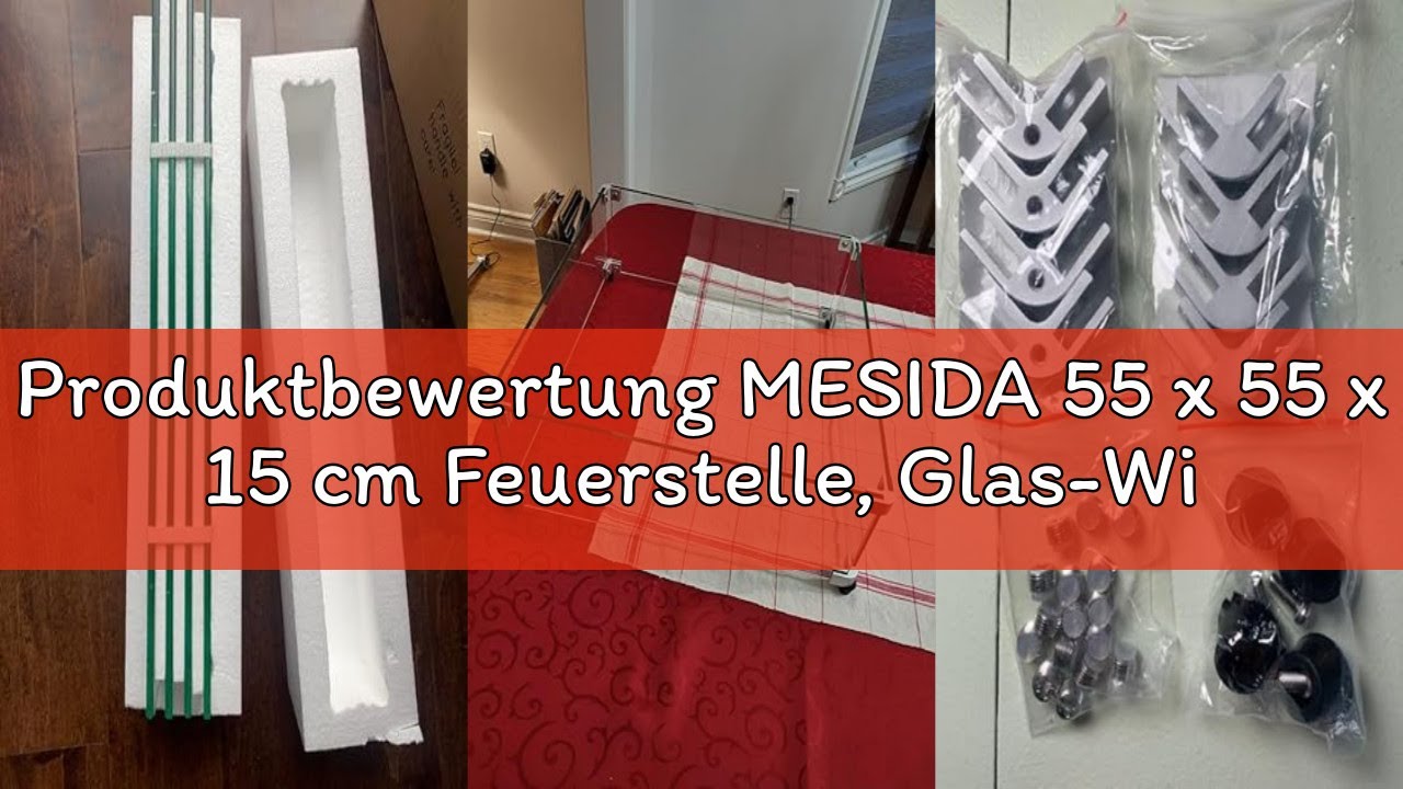 Produktbewertung MESIDA 55 x 55 x 15 cm Feuerstelle, Glas-Windschutz, gehärtetes Glas, Feuerstelle,