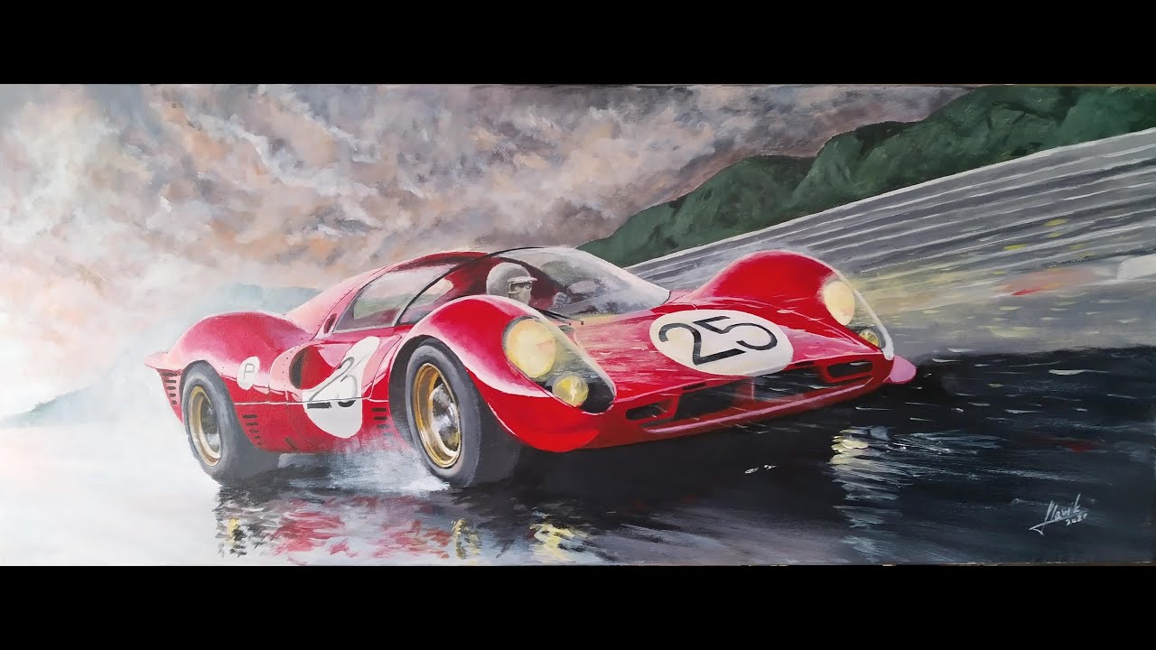 Acrylic painting Ferrari 330 P4, time lapse video