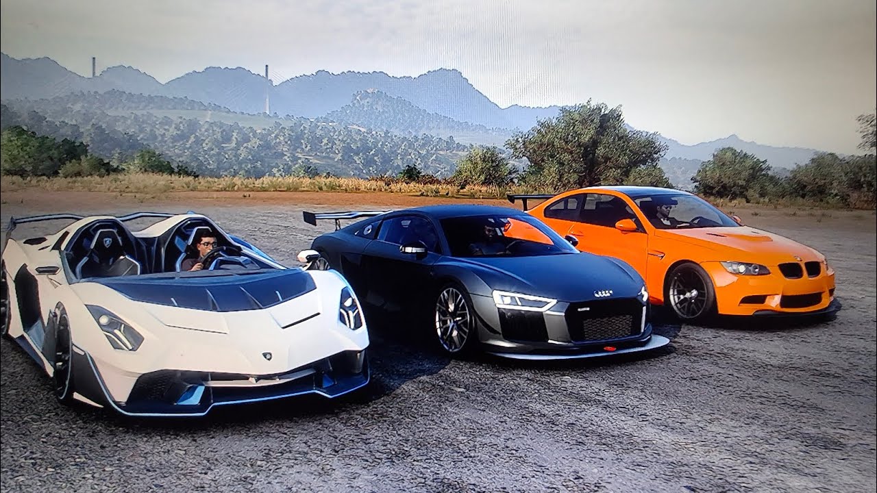 Forza Horizon 5 drag race Lamborghini SC20 Vs Audi R8 V10 Plus Vs BMW M3 GTS