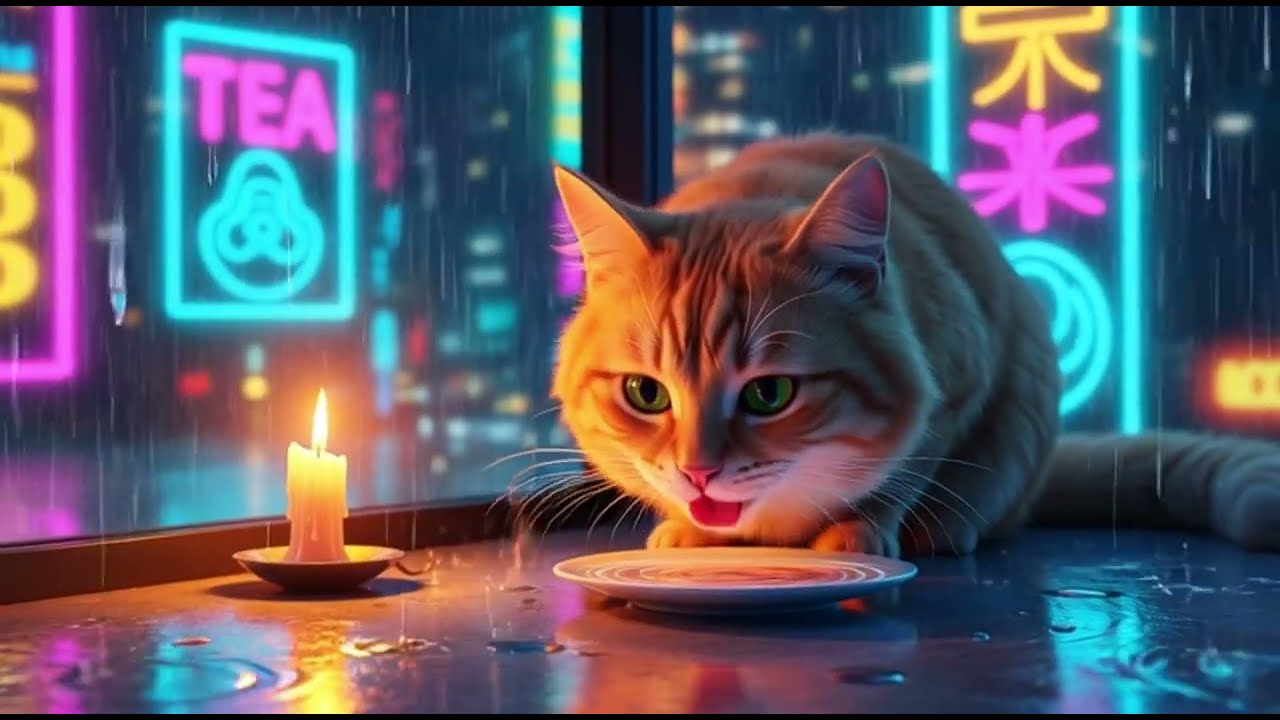 Cyberpunk Monsoon ASMR Relaxing Neon Rain and Cozy Tea Shop Background Ambience